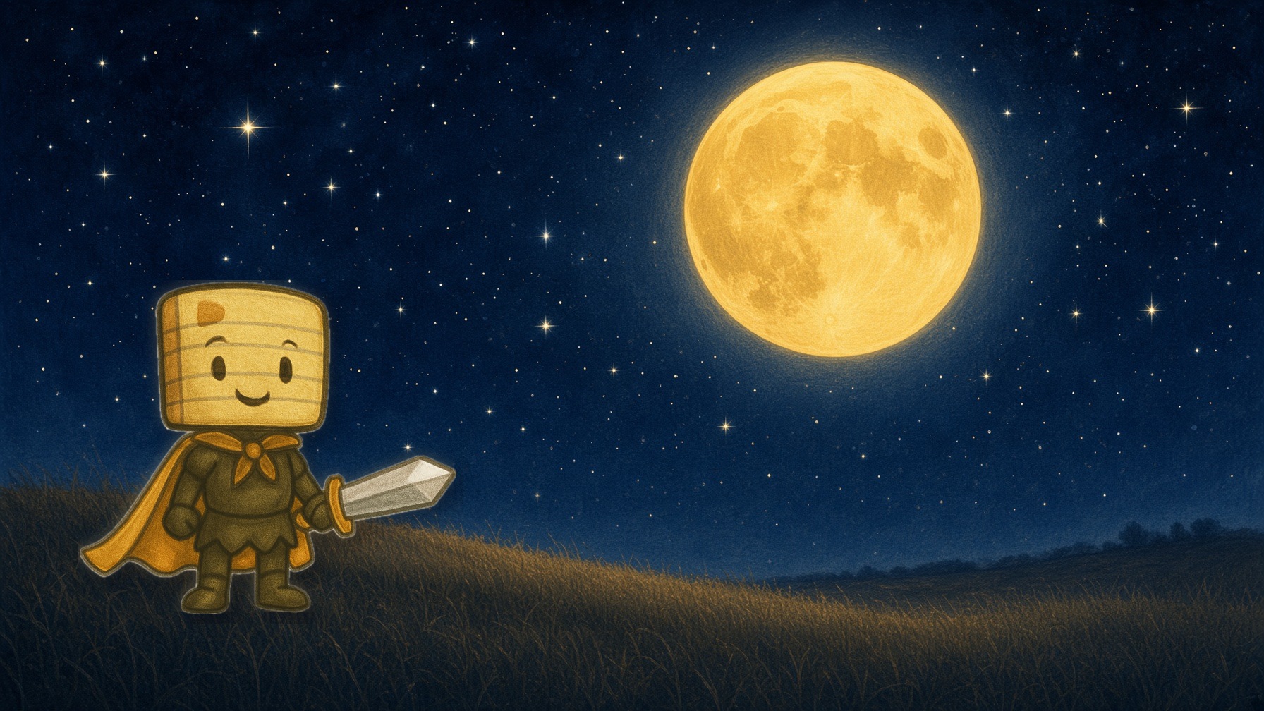 Sir Scribbles-A-Lot on a moonlit hill in Inkoria